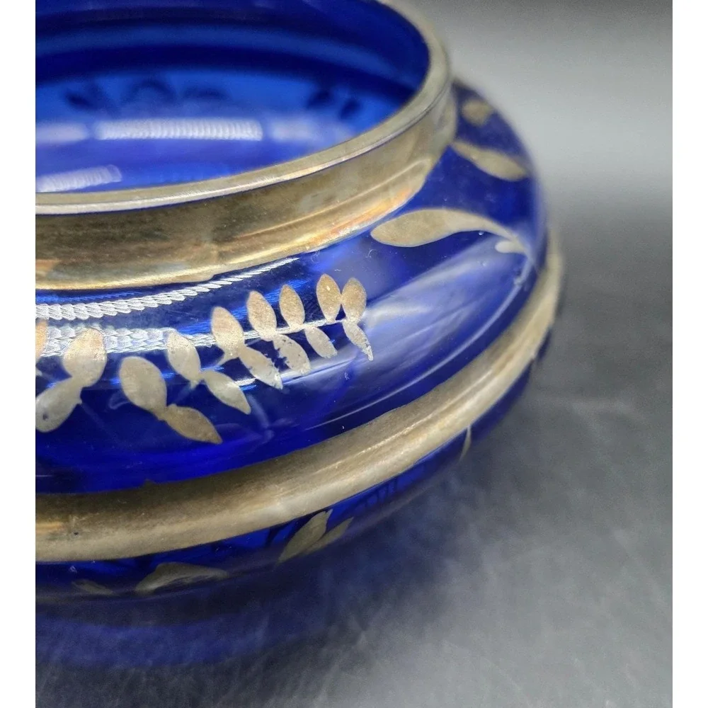 Vintage Cobalt Blue Italian Art Glass Silver Overlay Candy Dish Bowl 6
